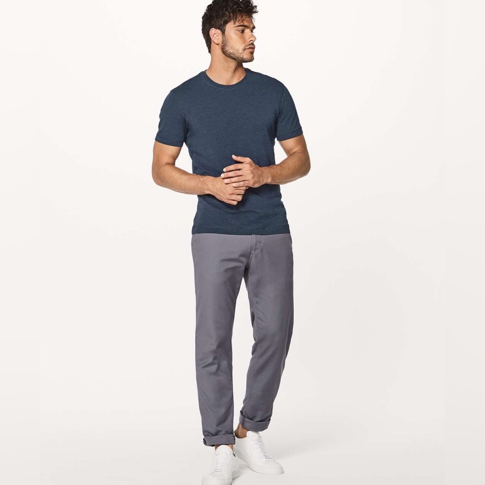 Lululemon Athletica Men’s 5 Year Basic Tee Short Sleeve Heathered Nautical Navy - Picture 2 of 9